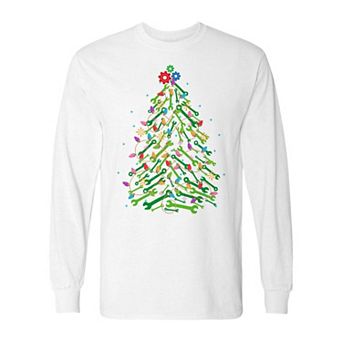 Men's Christmas Mechanic Tree Long Sleeve Graphic Tee