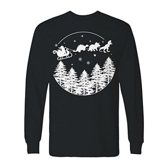 Men's Christmas Dinosaur Ride Long Sleeve Graphic Tee