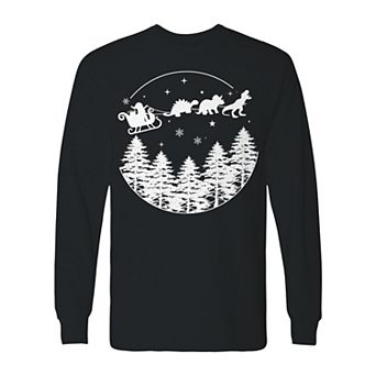 Men's Christmas Dinosaur Ride Long Sleeve Graphic Tee