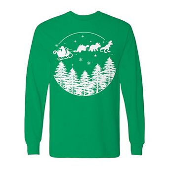 Men's Christmas Dinosaur Ride Long Sleeve Graphic Tee