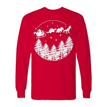 Men's Christmas Dinosaur Ride Long Sleeve Graphic Tee