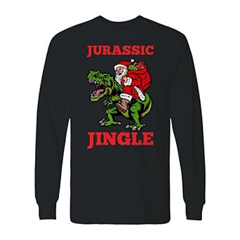 Men's Christmas Jurassic Jingle Trex Long Sleeve Graphic Tee