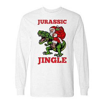 Men's Christmas Jurassic Jingle Trex Long Sleeve Graphic Tee