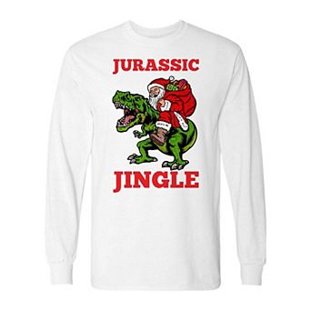 Men's Christmas Jurassic Jingle Trex Long Sleeve Graphic Tee