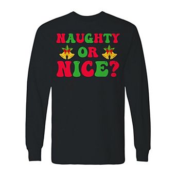Men's Christmas Naughty Or Nice Long Sleeve Graphic Tee