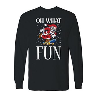Men's Christmas Santa Oh What Fun Long Sleeve Graphic Tee