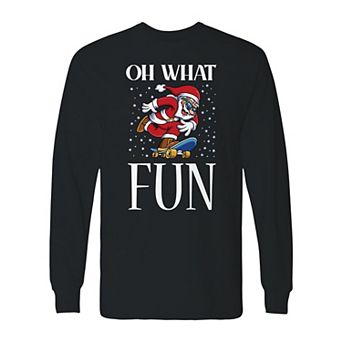 Men's Christmas Santa Oh What Fun Long Sleeve Graphic Tee