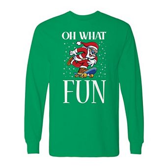 Men's Christmas Santa Oh What Fun Long Sleeve Graphic Tee