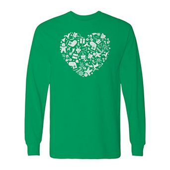 Men's Christmas Heart Long Sleeve Graphic Tee