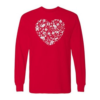 Men's Christmas Heart Long Sleeve Graphic Tee