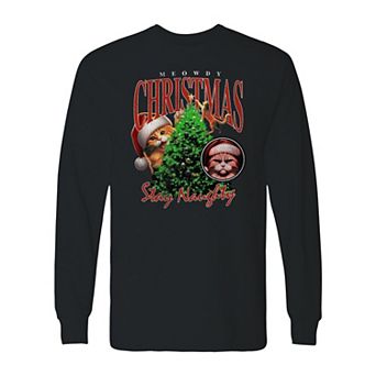 Men's Meowdy Christmas Rap Long Sleeve Graphic Tee