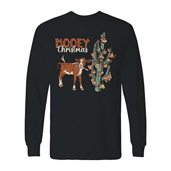 Men's Mooey Cow Christmas Long Sleeve Graphic Tee