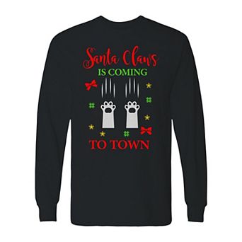 Men's Christmas Cat Santa Paws Long Sleeve Graphic Tee