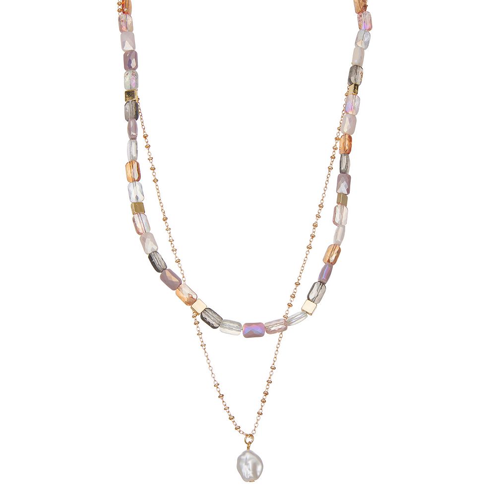 Emberly Gold Tone Beaded Layered Necklace