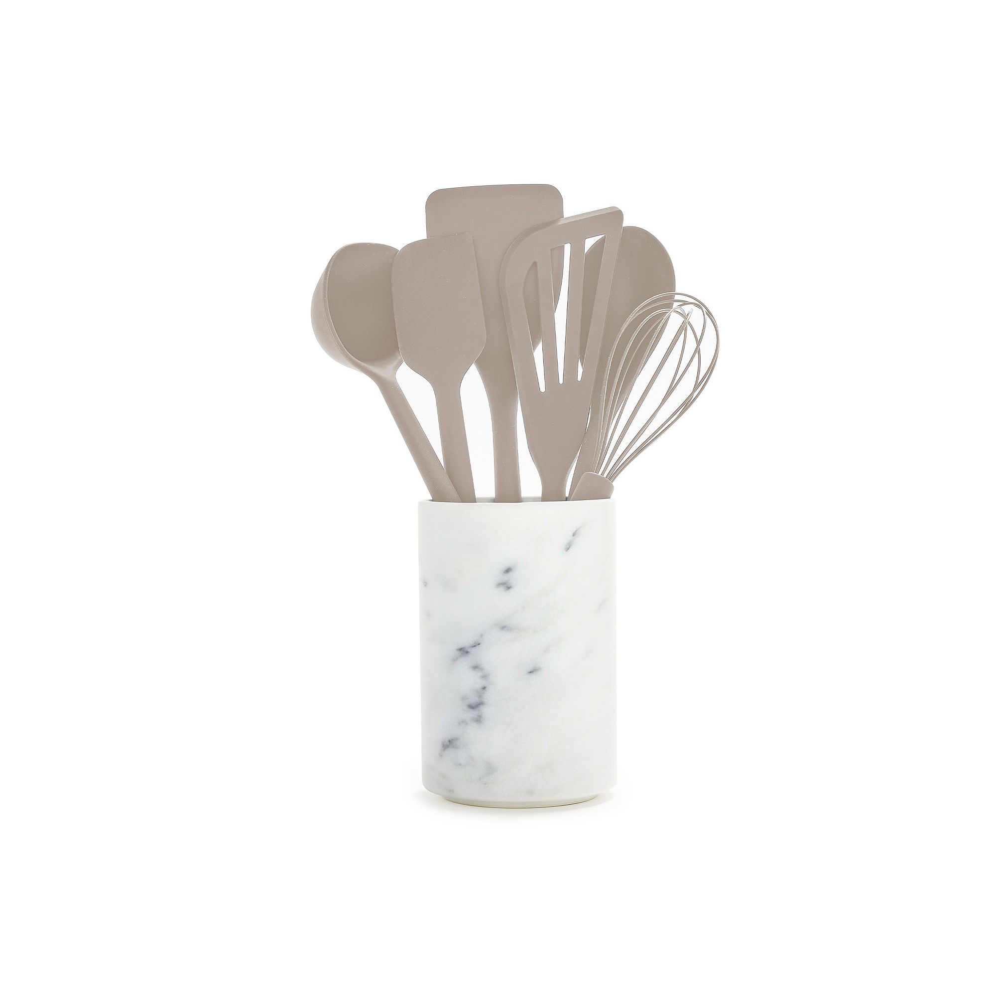 GreenPan 7-Piece Platinum Silicone Utensil and Crock Set, Beige Khaki