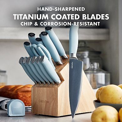 GreenPan Blue Haze Ultimate 16-Piece Titanium Knife Block Set