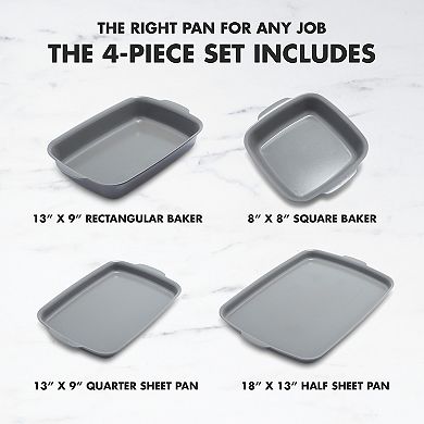 GreenPan 4-Piece Premiere Ovenware Cast Aluminum Healthy Ceramic Nonstick Warp-Free Bakeware Set