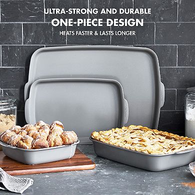 GreenPan 4-Piece Premiere Ovenware Cast Aluminum Healthy Ceramic Nonstick Warp-Free Bakeware Set