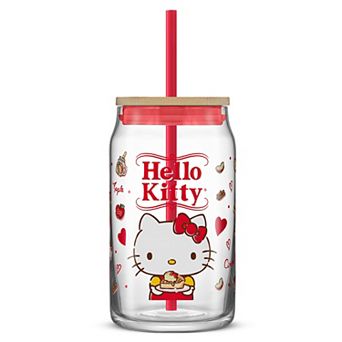 JoyJolt Hello Kitty® and Friends Favorite Flavor Can-Shaped Glass Tumbler with Bamboo Lid and Straw - Hello Kitty