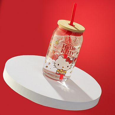 JoyJolt Hello Kitty® and Friends Favorite Flavor Can-Shaped Glass Tumbler with Bamboo Lid and Straw - Hello Kitty