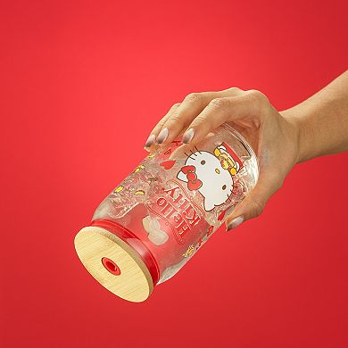 JoyJolt Hello Kitty® and Friends Favorite Flavor Can-Shaped Glass Tumbler with Bamboo Lid and Straw - Hello Kitty