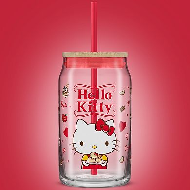 JoyJolt Hello Kitty® and Friends Favorite Flavor Can-Shaped Glass Tumbler with Bamboo Lid and Straw - Hello Kitty