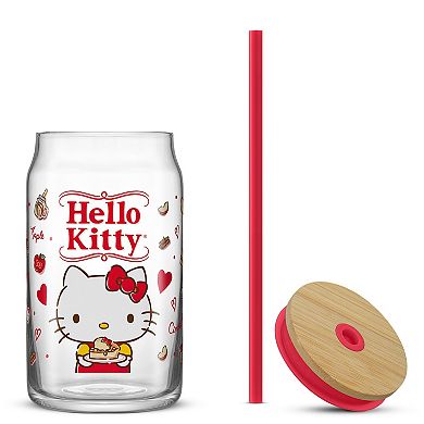 JoyJolt Hello Kitty® and Friends Favorite Flavor Can-Shaped Glass Tumbler with Bamboo Lid and Straw - Hello Kitty