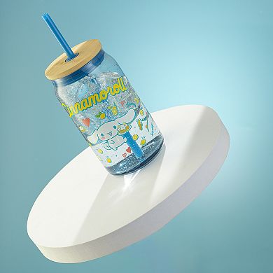 JoyJolt Hello Kitty® and Friends Favorite Flavor Can-Shaped Glass Tumbler with Bamboo Lid and Straw - Cinnamoroll