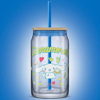 JoyJolt Hello Kitty® and Friends Favorite Flavor Can-Shaped Glass Tumbler with Bamboo Lid and Straw - Cinnamoroll