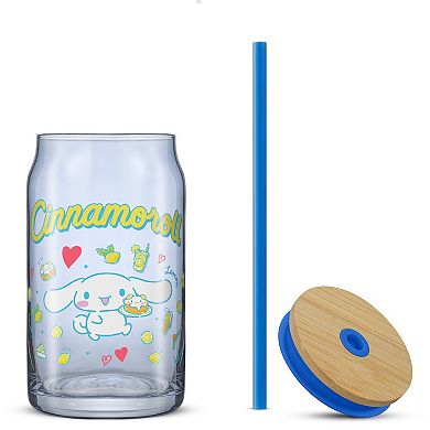JoyJolt Hello Kitty® and Friends Favorite Flavor Can-Shaped Glass Tumbler with Bamboo Lid and Straw - Cinnamoroll