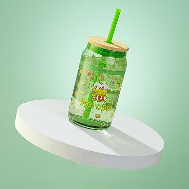 JoyJolt Hello Kitty® and Friends Favorite Flavor Can-Shaped Glass Tumbler with Bamboo Lid and Straw - Keroppi