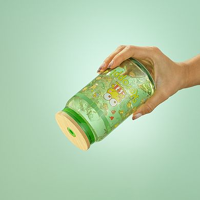 JoyJolt Hello Kitty® and Friends Favorite Flavor Can-Shaped Glass Tumbler with Bamboo Lid and Straw - Keroppi