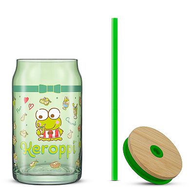JoyJolt Hello Kitty® and Friends Favorite Flavor Can-Shaped Glass Tumbler with Bamboo Lid and Straw - Keroppi