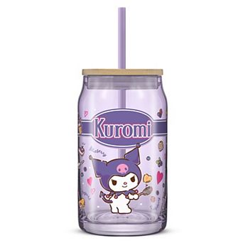 JoyJolt Hello Kitty® and Friends Favorite Flavor Can-Shaped Glass Tumbler with Bamboo Lid and Straw - Kuromi