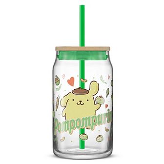 JoyJolt Hello Kitty® and Friends Favorite Flavor Can-Shaped Glass Tumbler with Bamboo Lid and Straw - Pompompurin