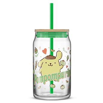JoyJolt Hello Kitty® and Friends Favorite Flavor Can-Shaped Glass Tumbler with Bamboo Lid and Straw - Pompompurin