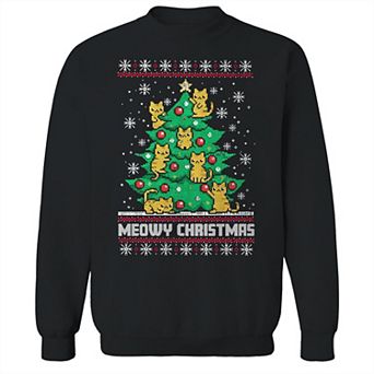 Men's Meowy Tree Christmas Sweater Graphic Sweatshirt