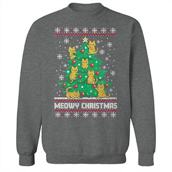Men's Meowy Tree Christmas Sweater Graphic Sweatshirt