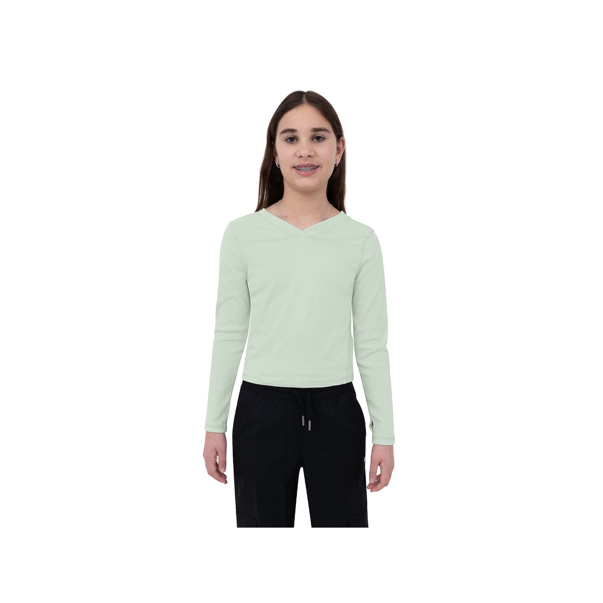 Girls 7-16 Layer 8 Long Sleeve V-Neck Top, Girls, Size: Small, Foam