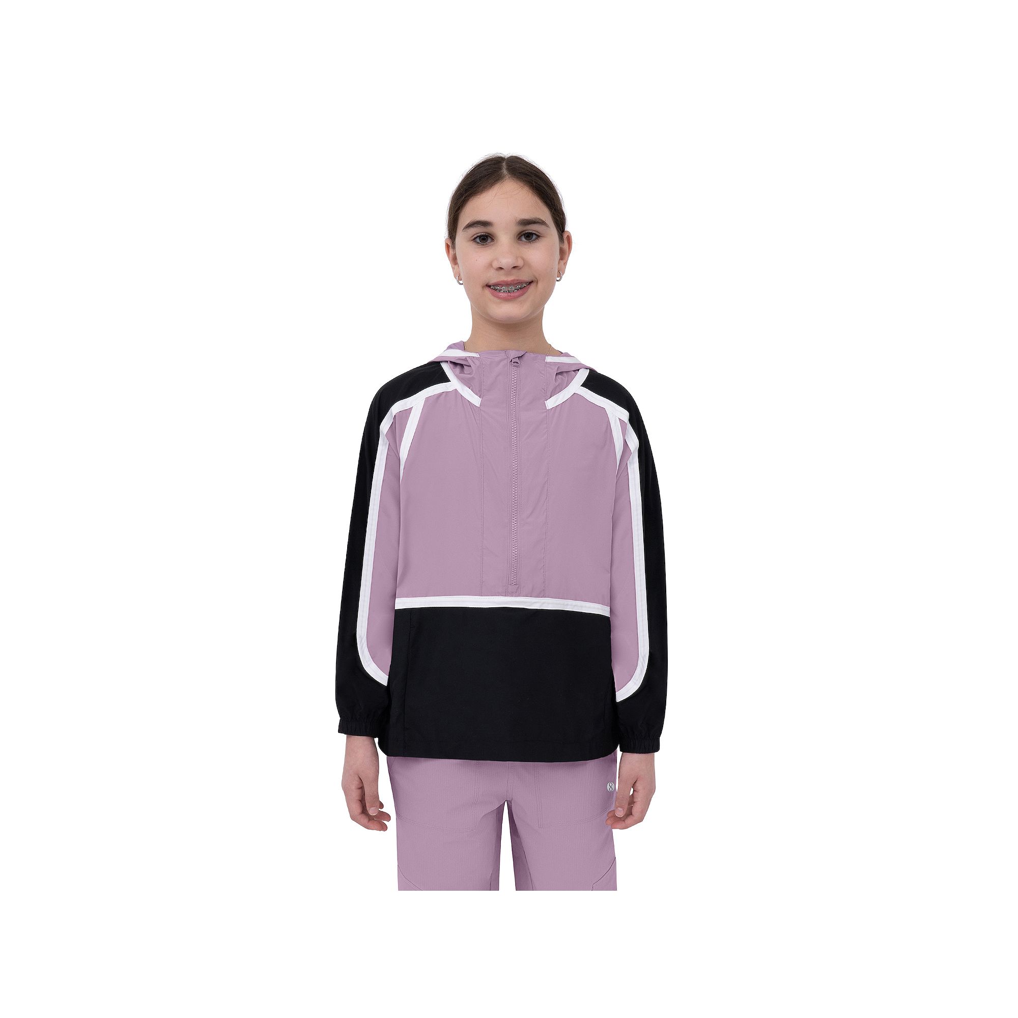 Girls 7-16 Layer 8 Contrast Half Zip Hoodie, Girls, Size: Small, Purple