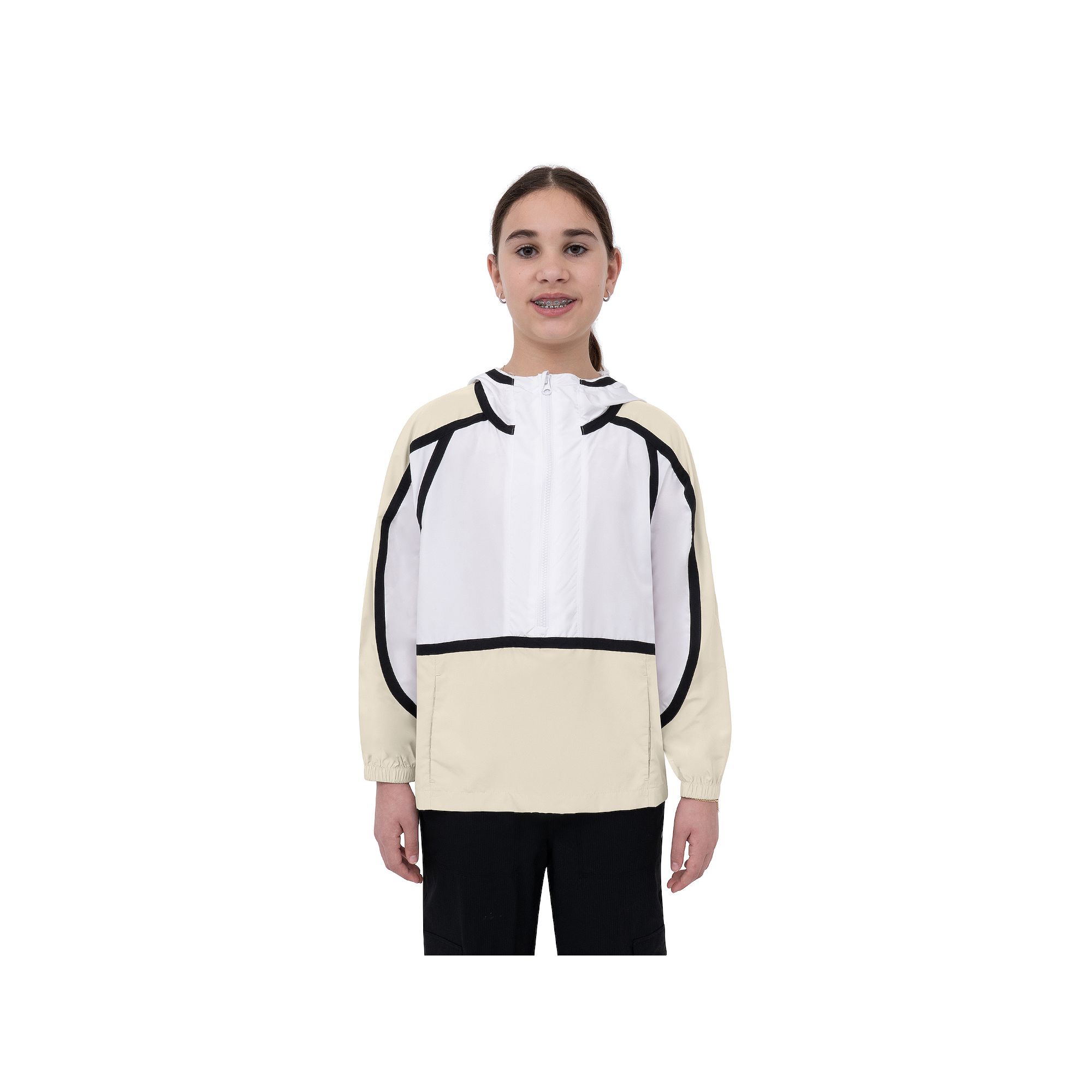 Girls 7-16 Layer 8 Contrast Half Zip Hoodie, Girls, Size: Small, Oatmeal