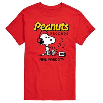 Men's Peanuts Records Snoopy Headphones Graphic Tee