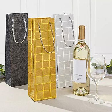Foiled Glitter Wine Bottle Gift Bags With Handles 6 Pcs