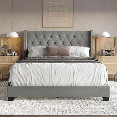 Glamorous Upholstered Wingback Bed