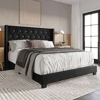 Glamorous Upholstered Wingback Bed