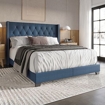 Glamorous Upholstered Wingback Bed