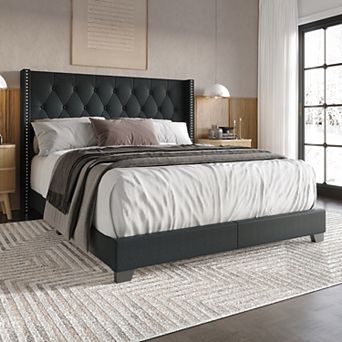 Glamorous Upholstered Wingback Bed