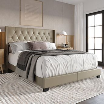 Glamorous Upholstered Wingback Bed