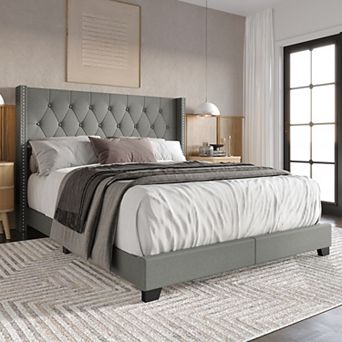 Glamorous Upholstered Wingback Bed