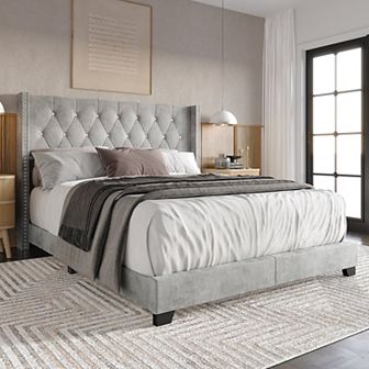 Glamorous Upholstered Wingback Bed